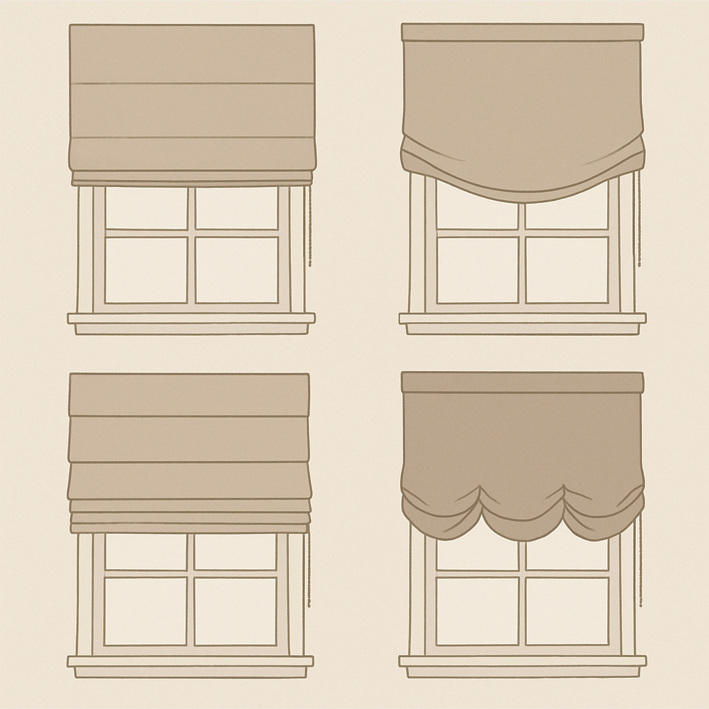 Different styles of Roman shades
