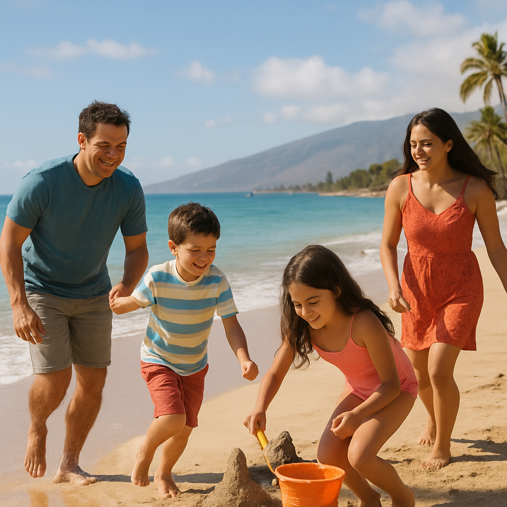 A family enjoying a beach day in Maui