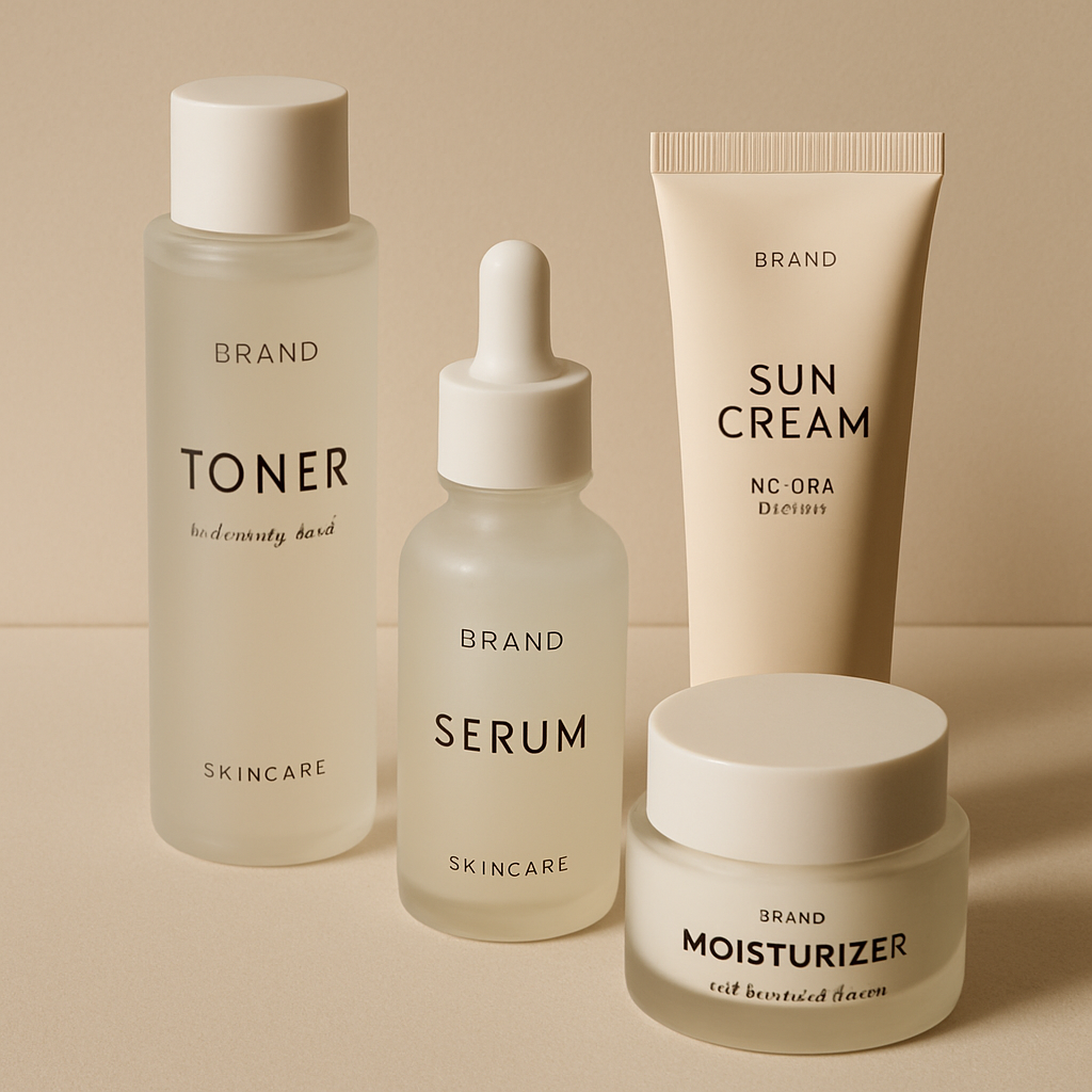 Korean skincare products elegantly arranged