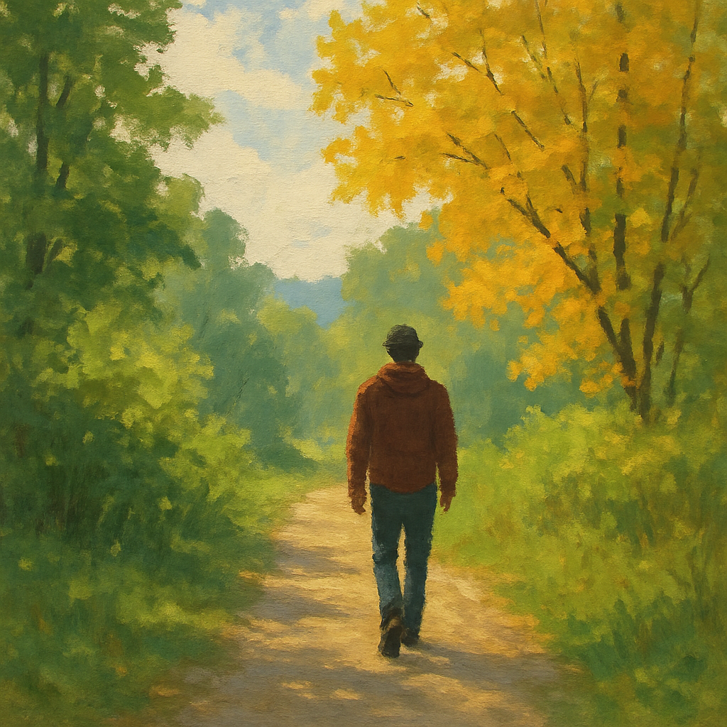 Person taking a calming walk in nature