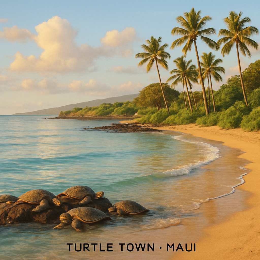 Turtle Town Maui in the morning light with calm waters