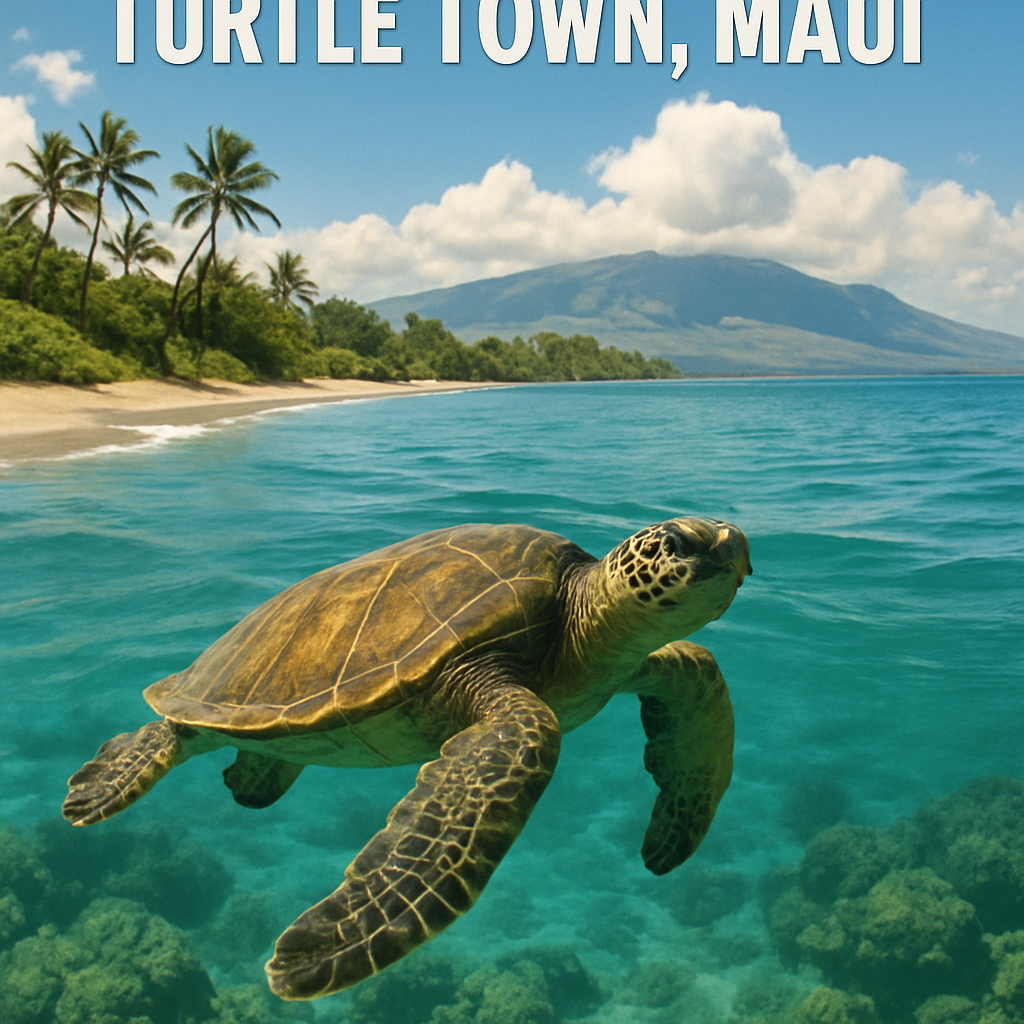 A view of Turtle Town Maui with a sea turtle swimming