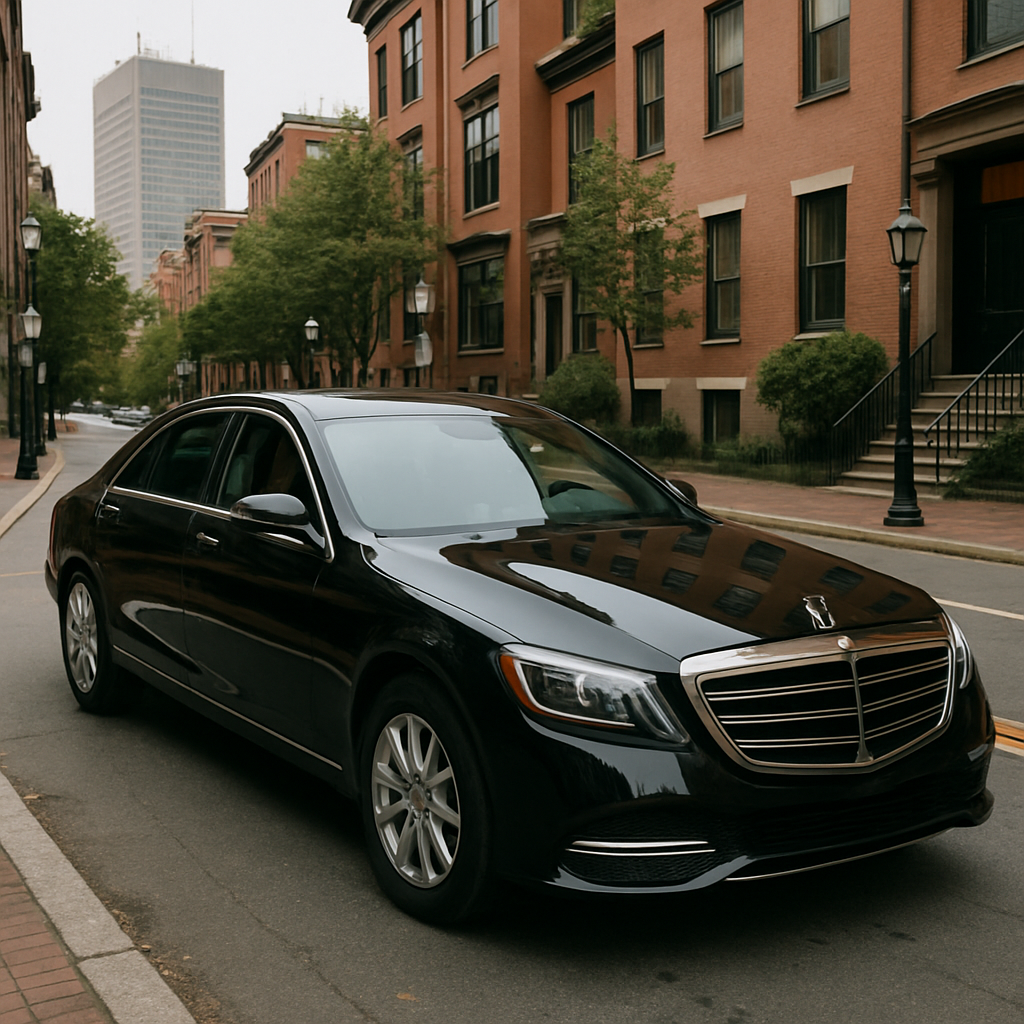 Luxury chauffeur service vehicle in Boston street