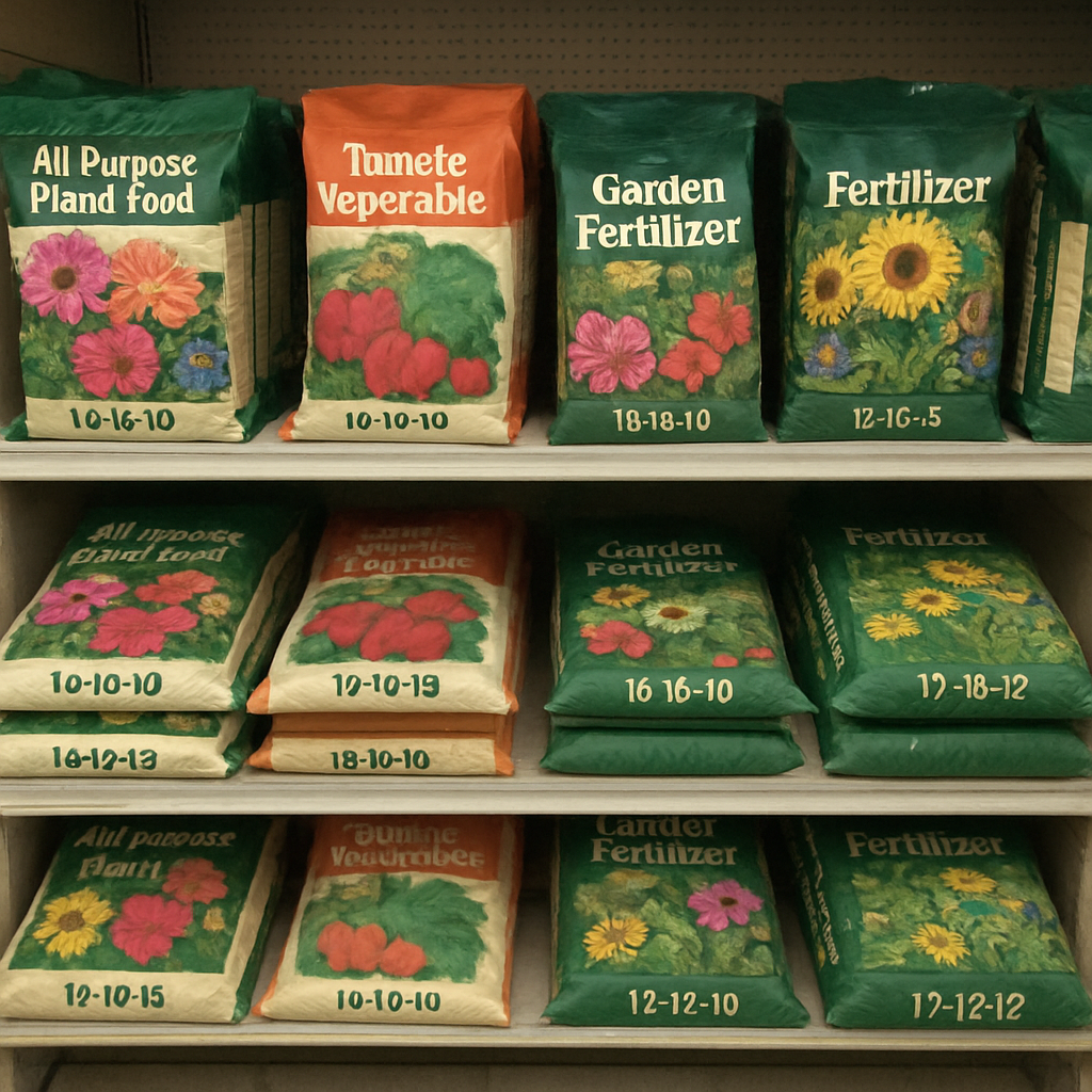 Fertilizer bags in a store