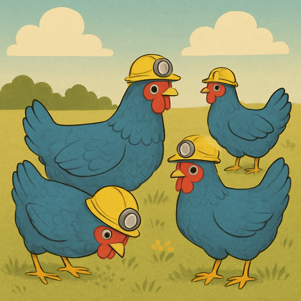 Miner Blue Chickens in a Field