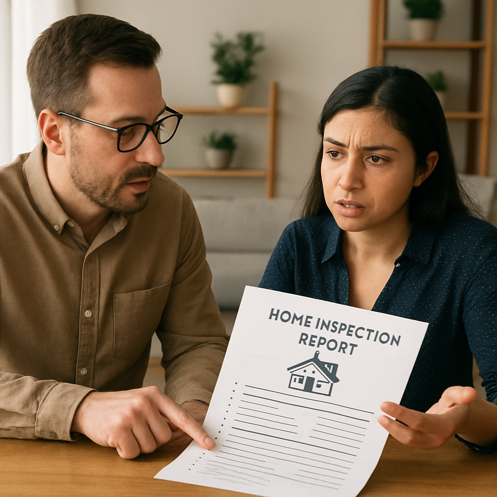 Buyer and seller discussing a home inspection report