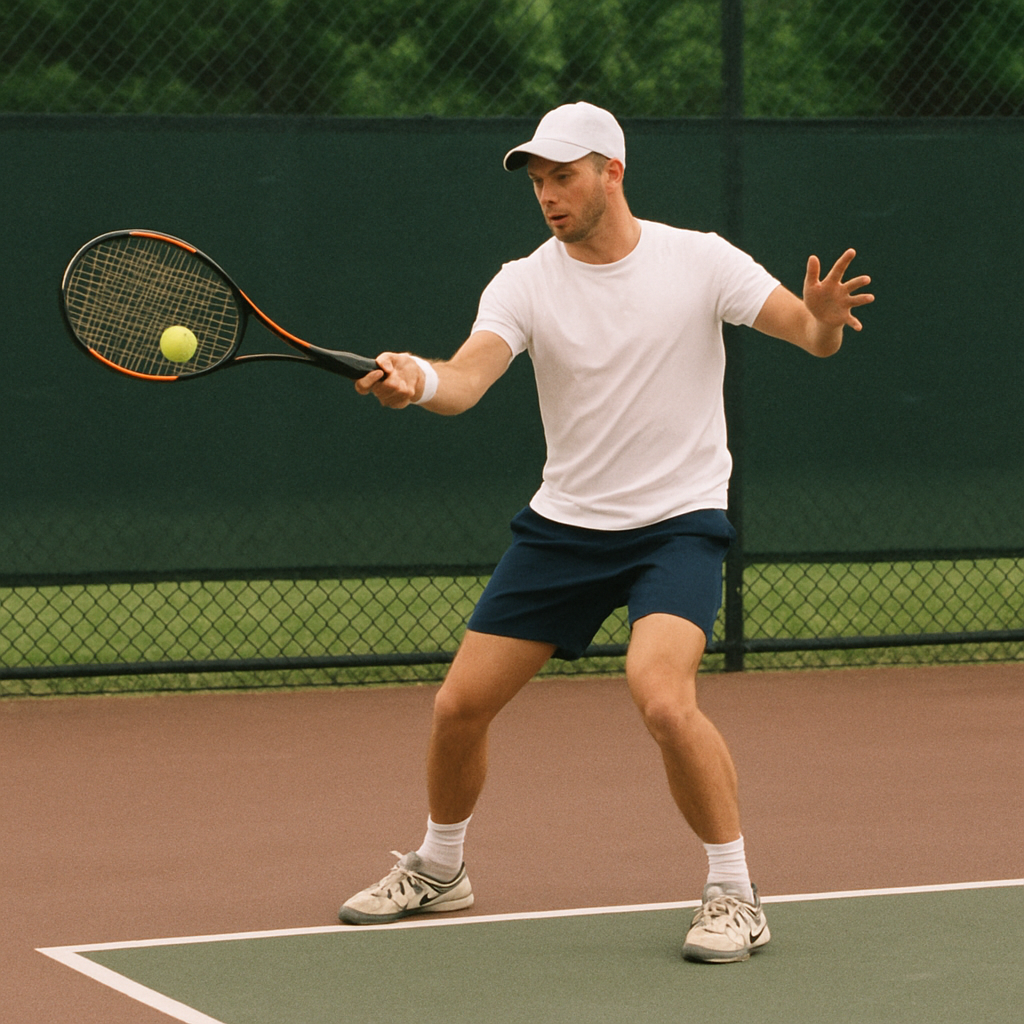 Player practicing a forehand stroke on the tennis court