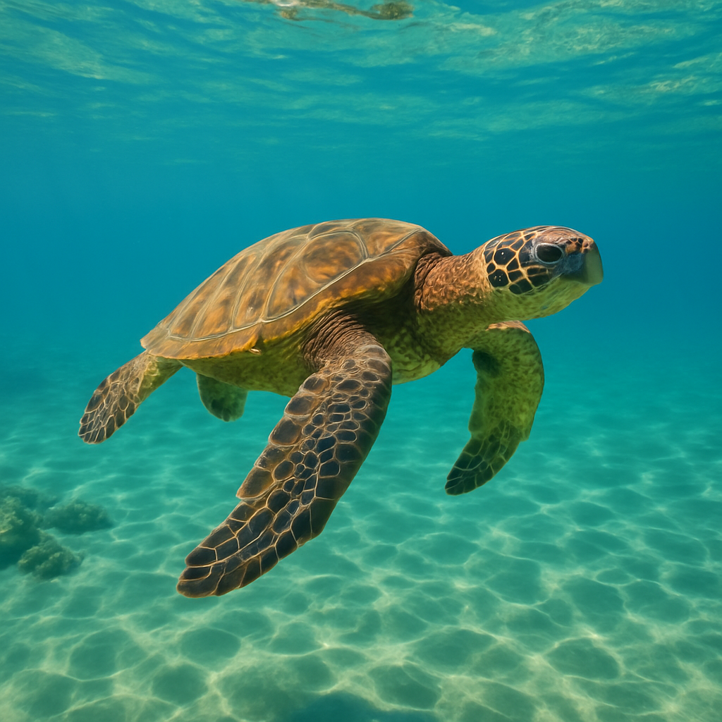 A sea turtle swimming gracefully in the clear waters of Maui