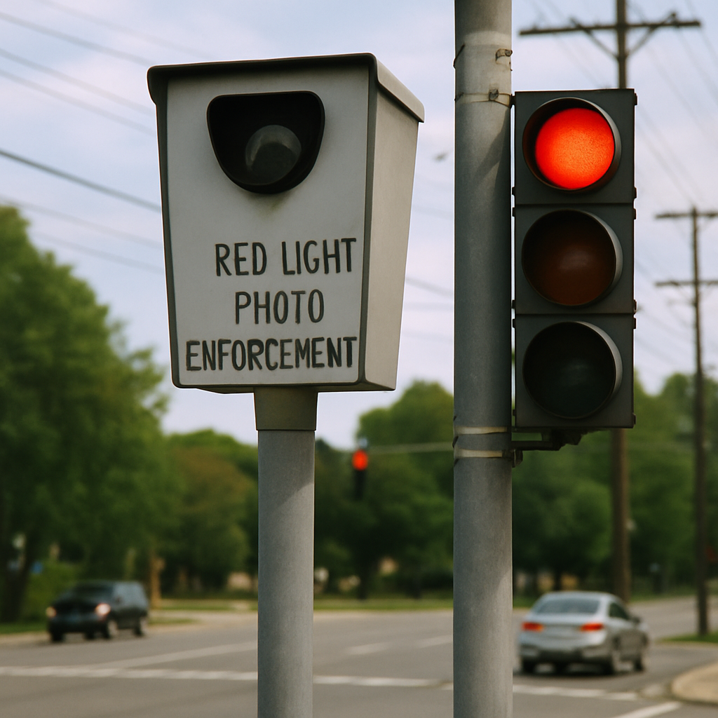 A red-light camera installed at an intersection