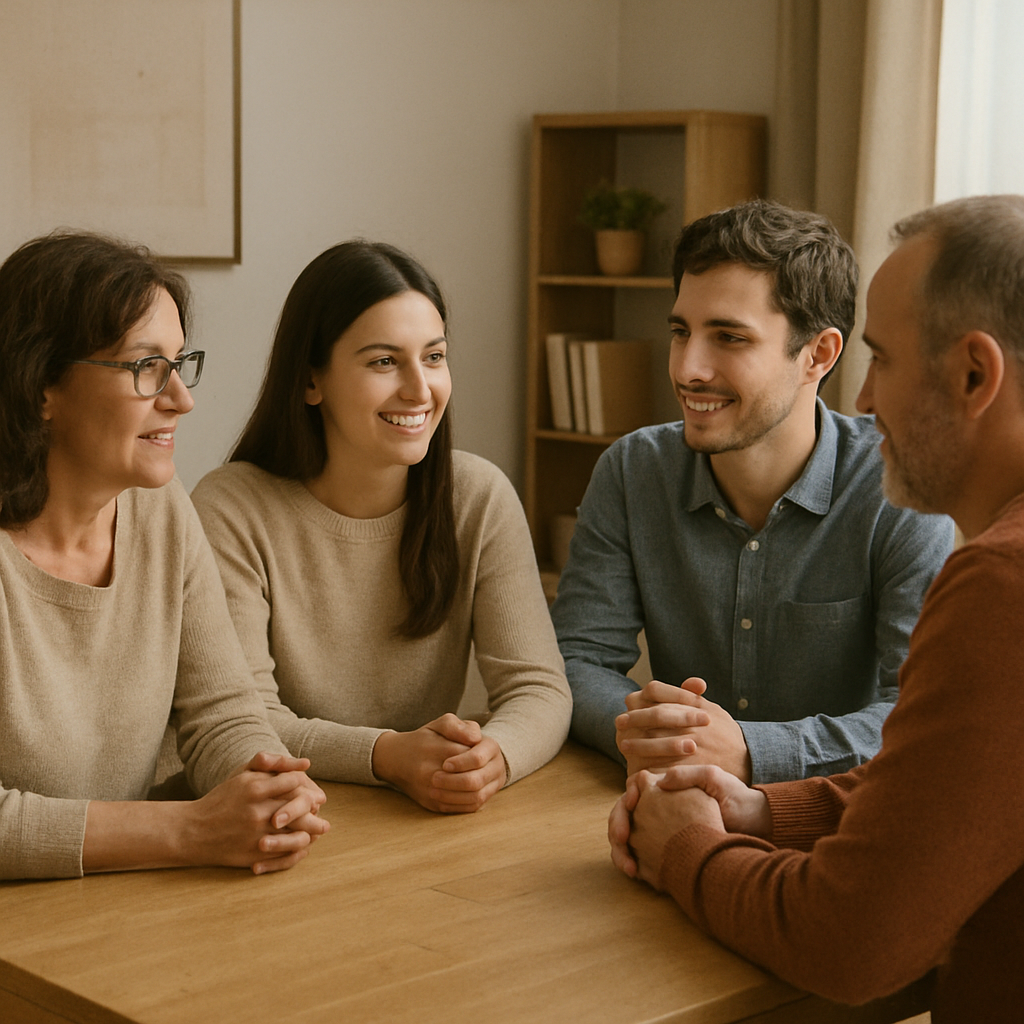 Family meeting around a table