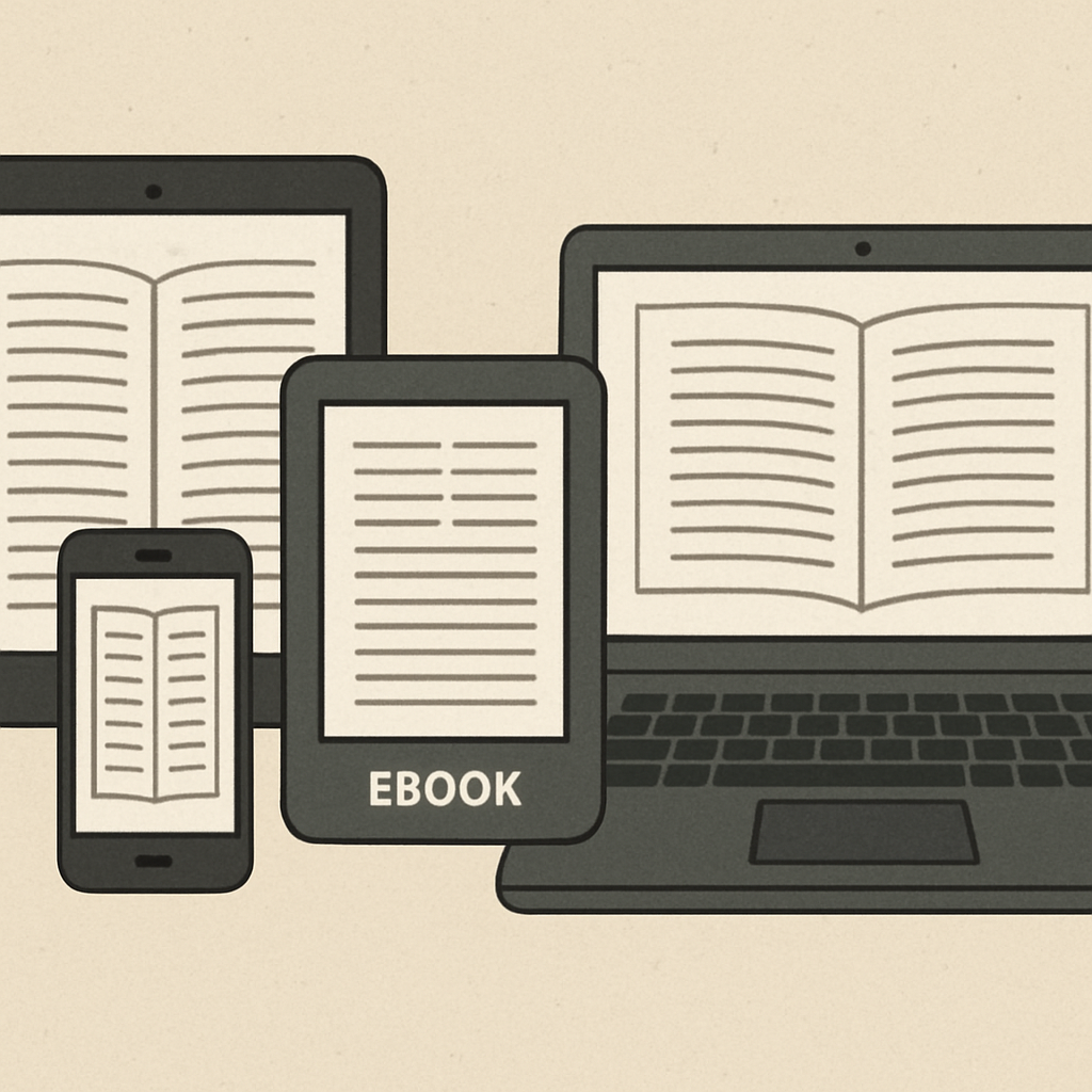 Illustration of various devices showing ebooks