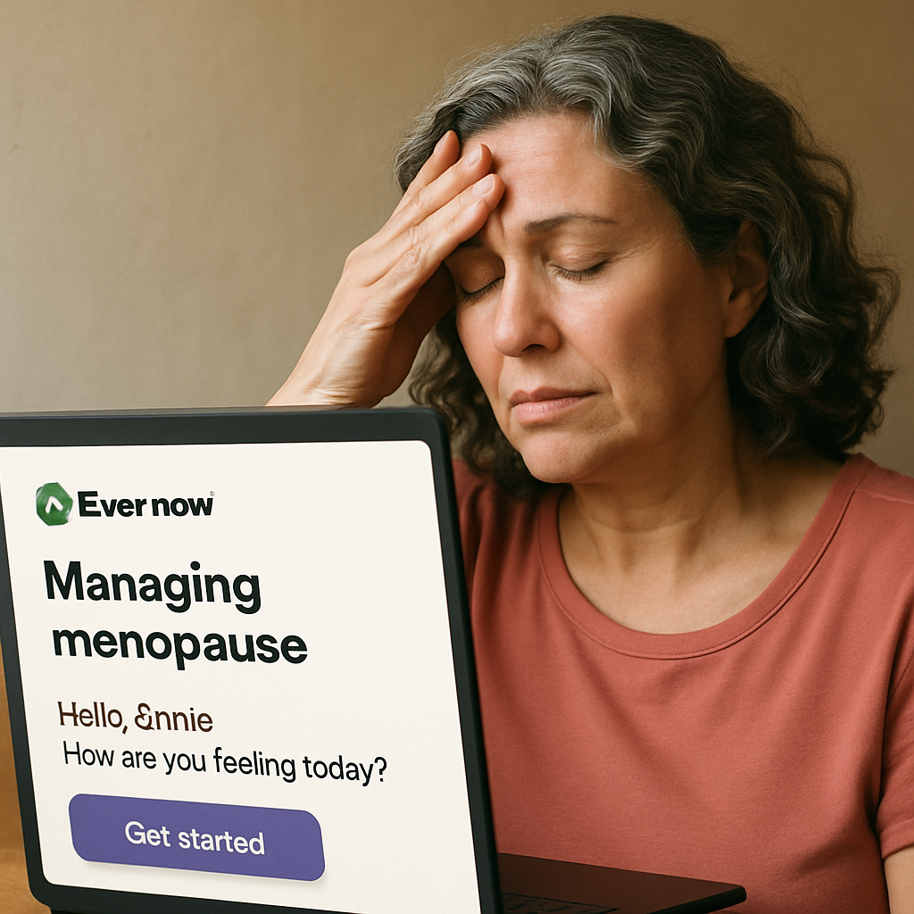 Woman experiencing menopause using Evernow's platform