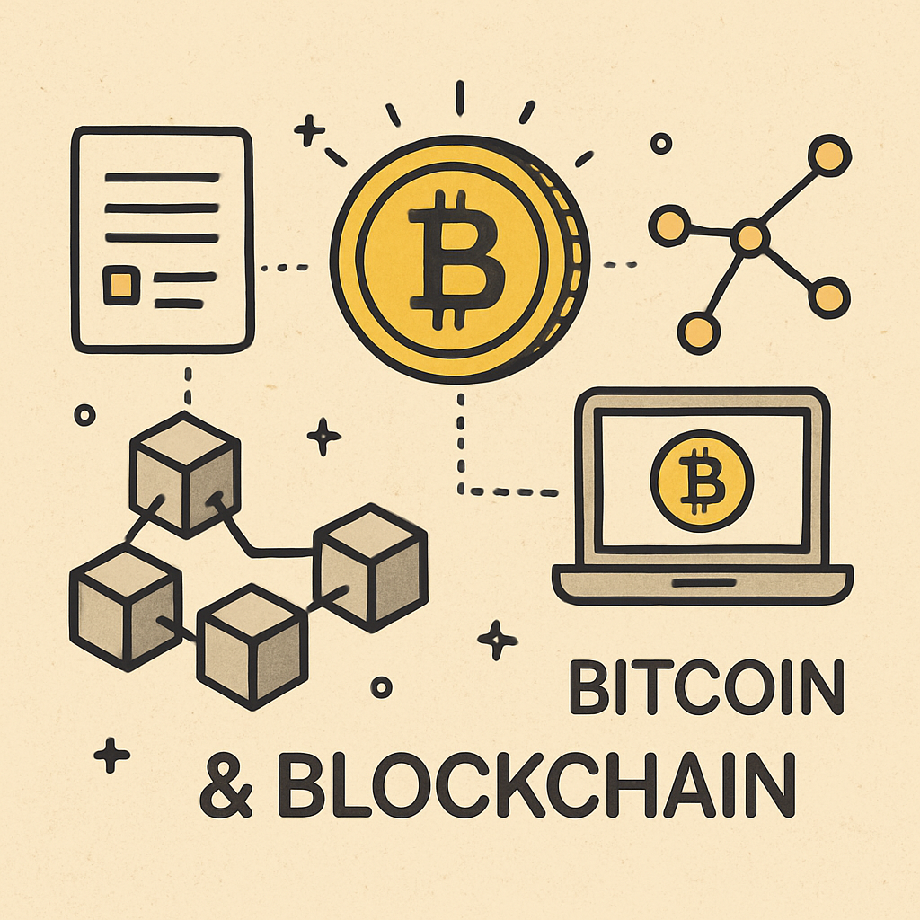 Illustration of Bitcoin and Blockchain Concept
