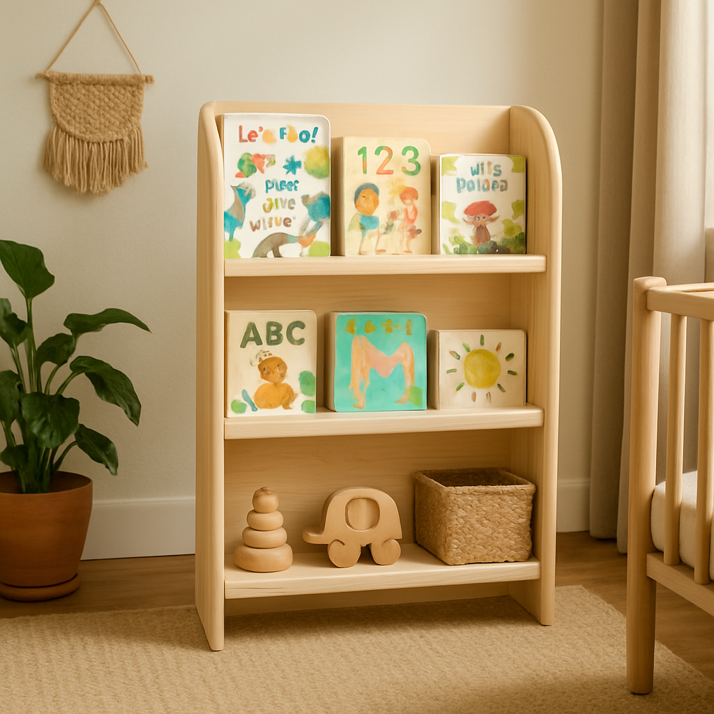 Eco-friendly children's bookcase in a nursery