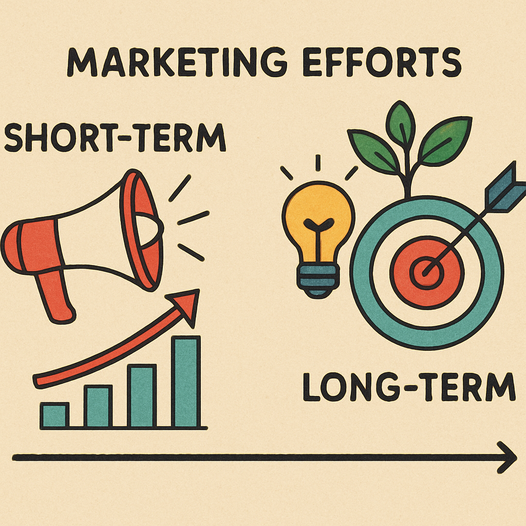 Timeline illustration showing short-term and long-term marketing efforts