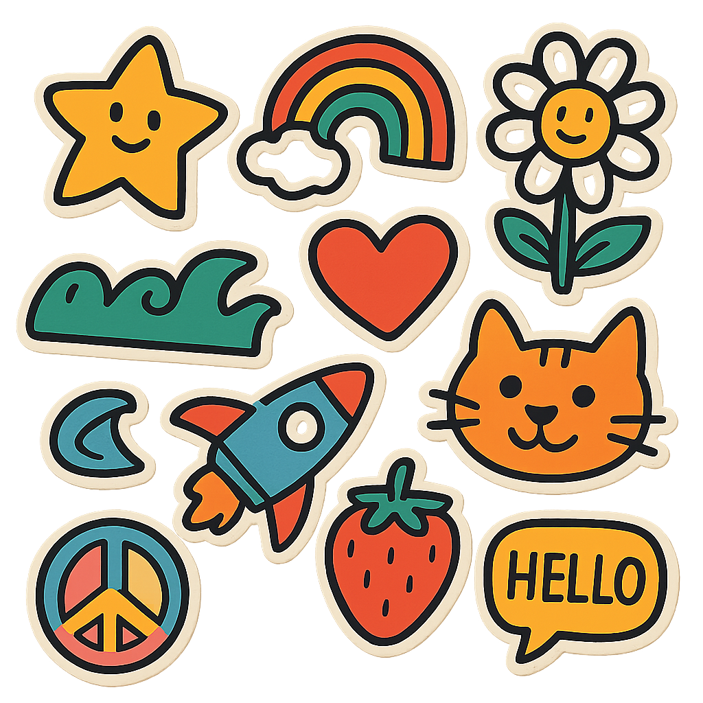 Assorted custom stickers in various shapes and sizes