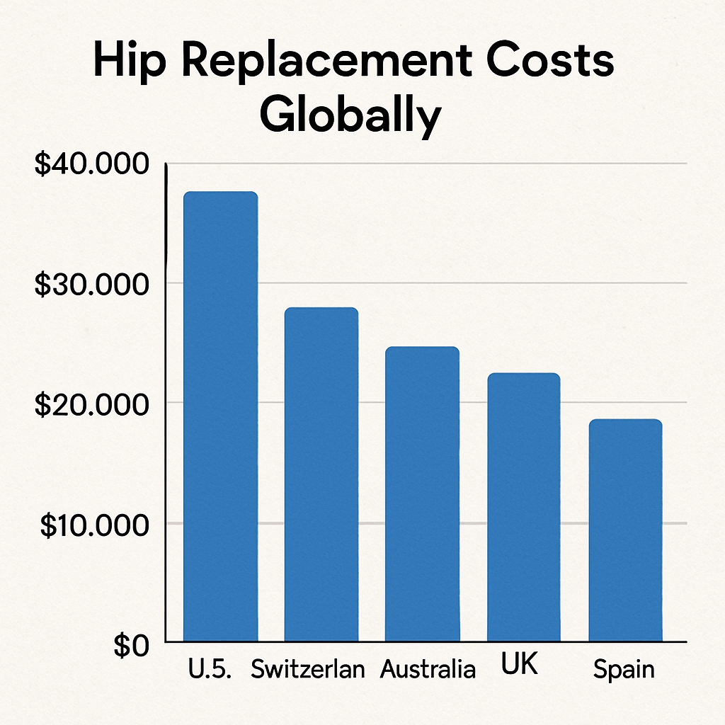 Bar chart comparing hip replacement costs globally