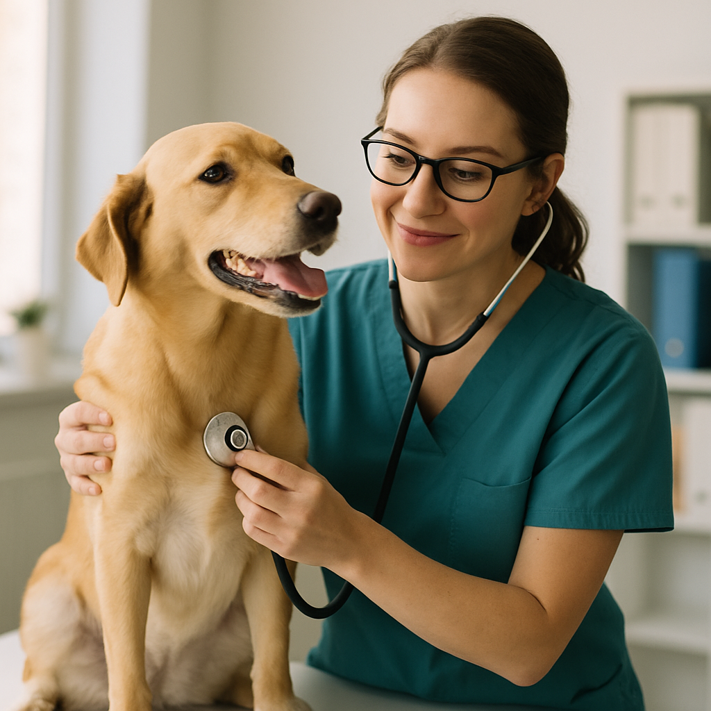 Vet examining a dog