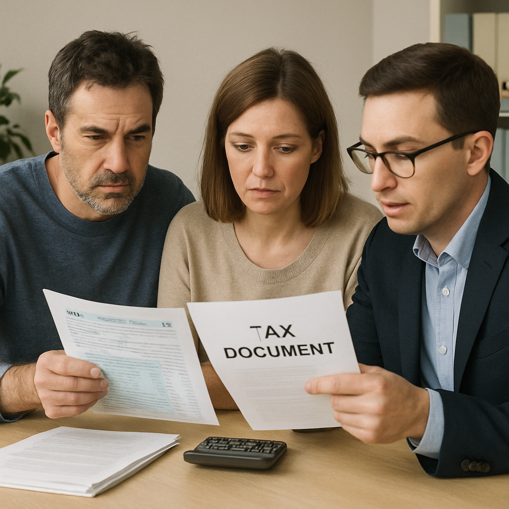 Parents reviewing tax documents with a tax professional
