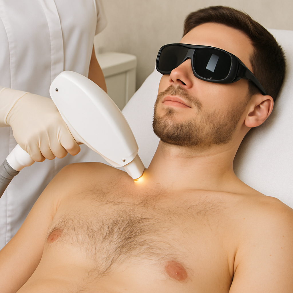 Man receiving laser hair removal treatment
