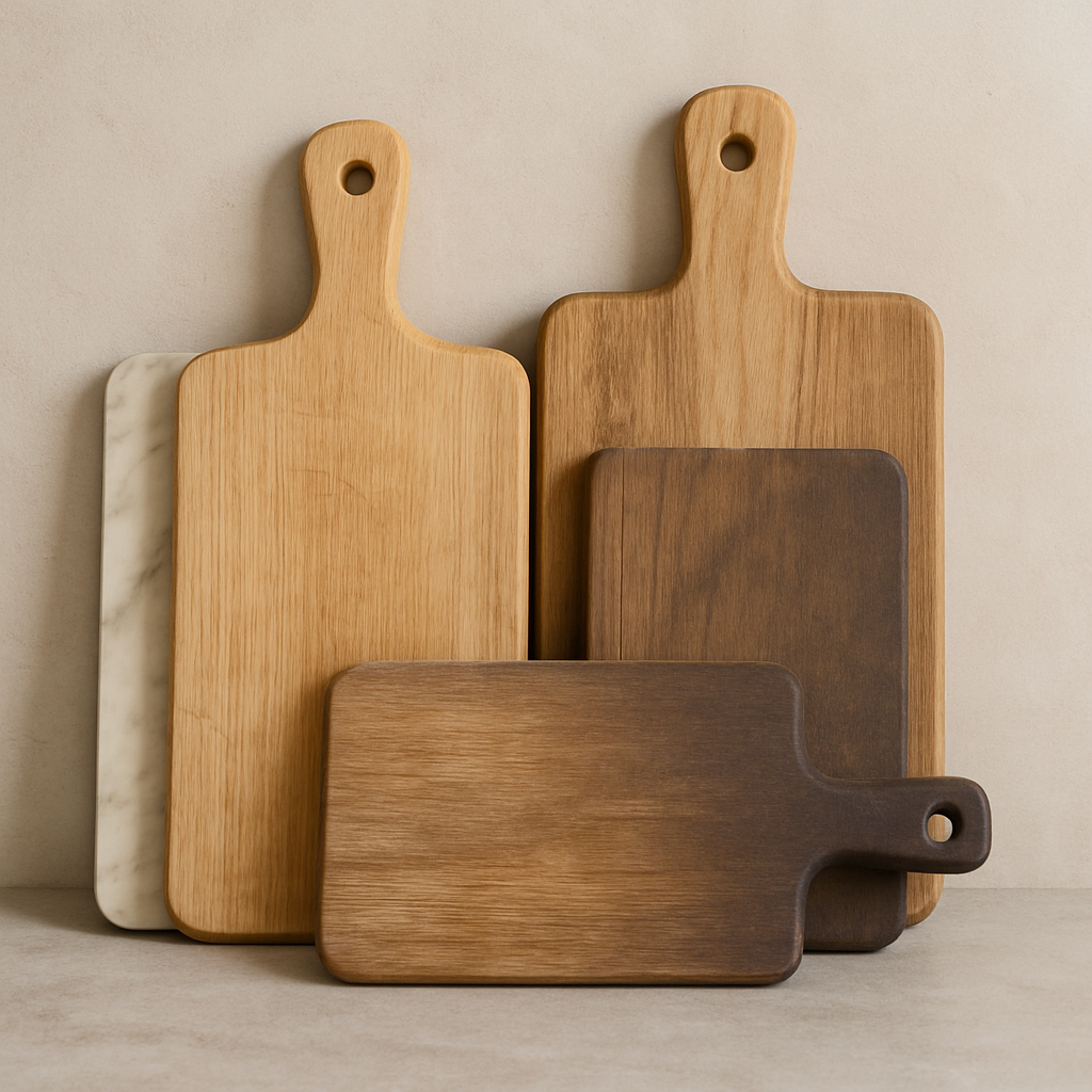 Collection de planches à découper de différentes tailles et matériaux