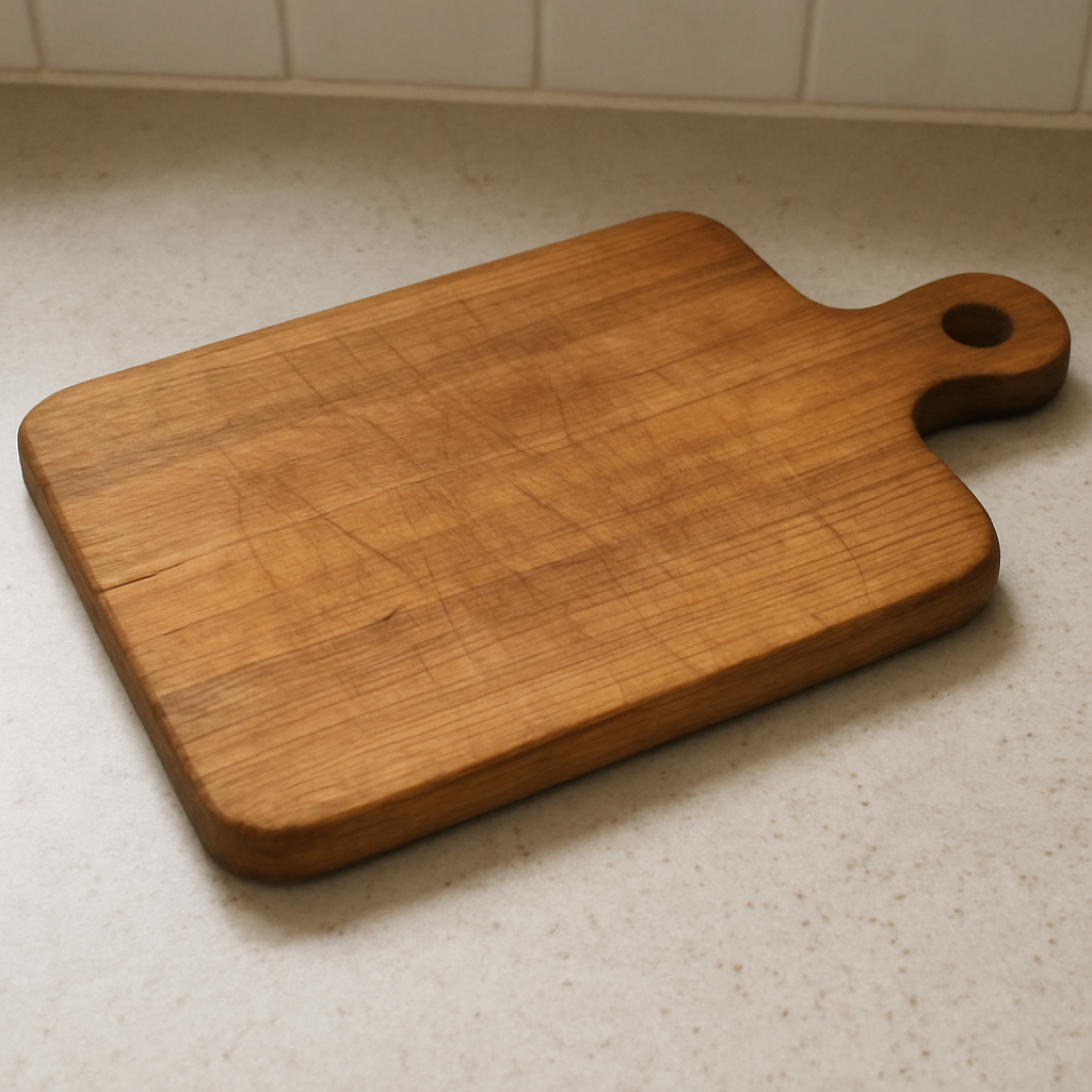 Planche à découper en bois sur un plan de travail de cuisine