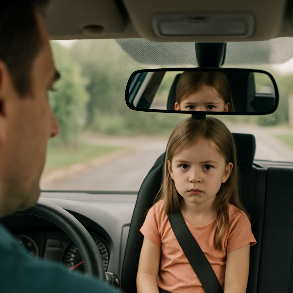 Parent checking rearview mirror
