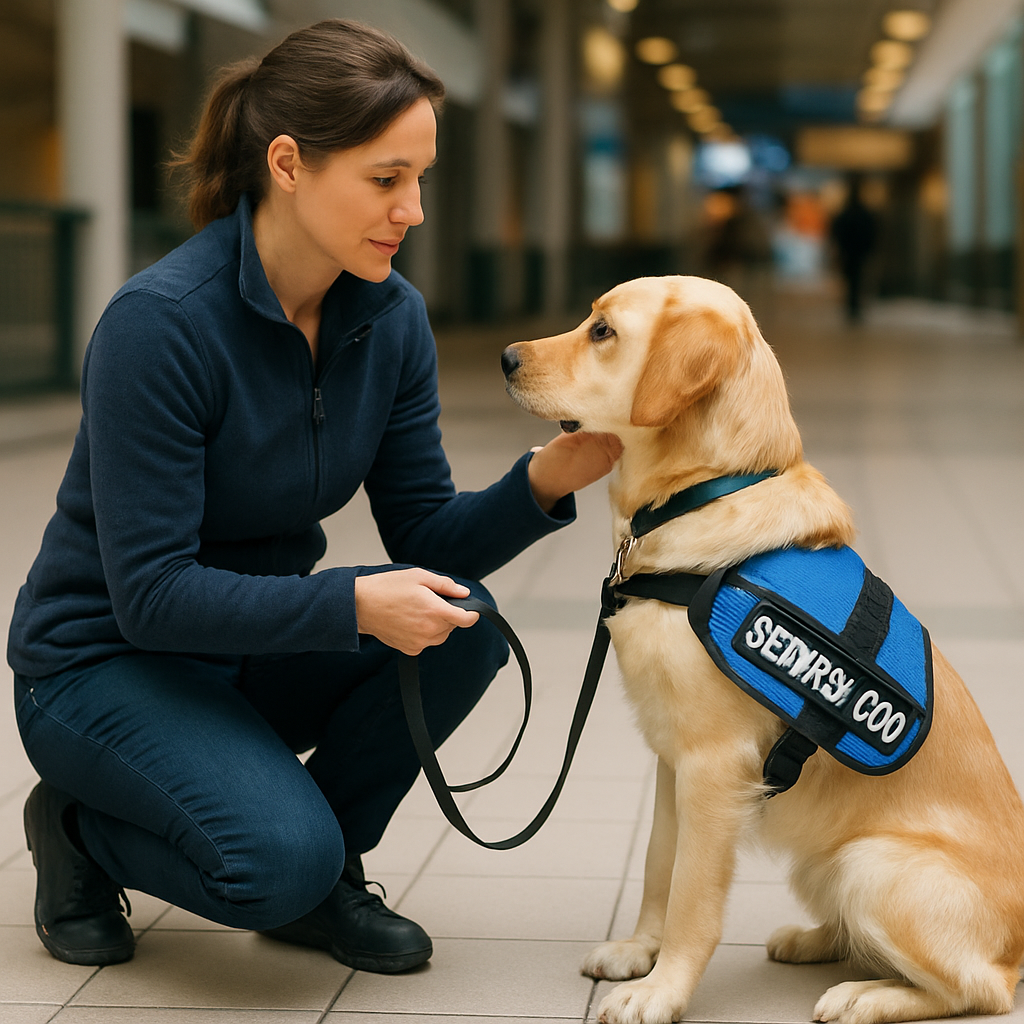 Service dog and trainer working together