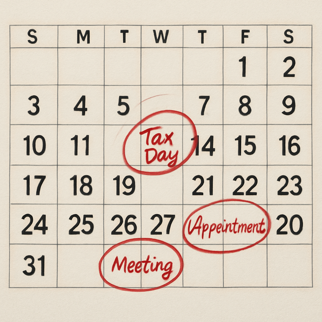 Calendar marked with important dates