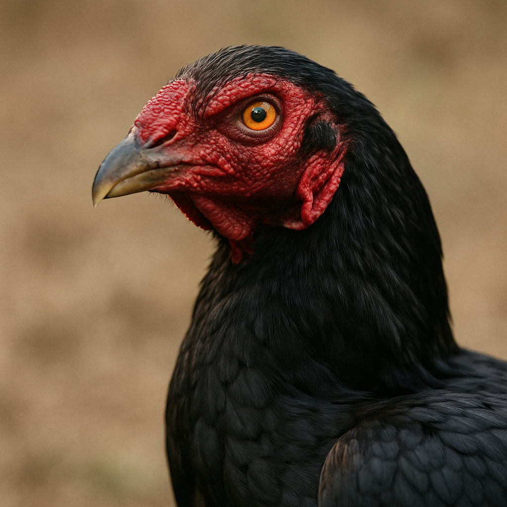 close-up of dark aseel game fowl