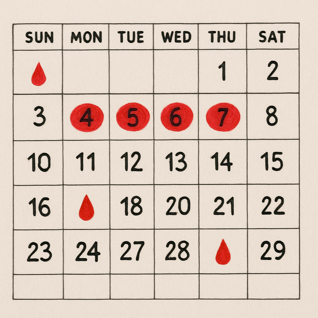 calendar showing menstrual cycle dates