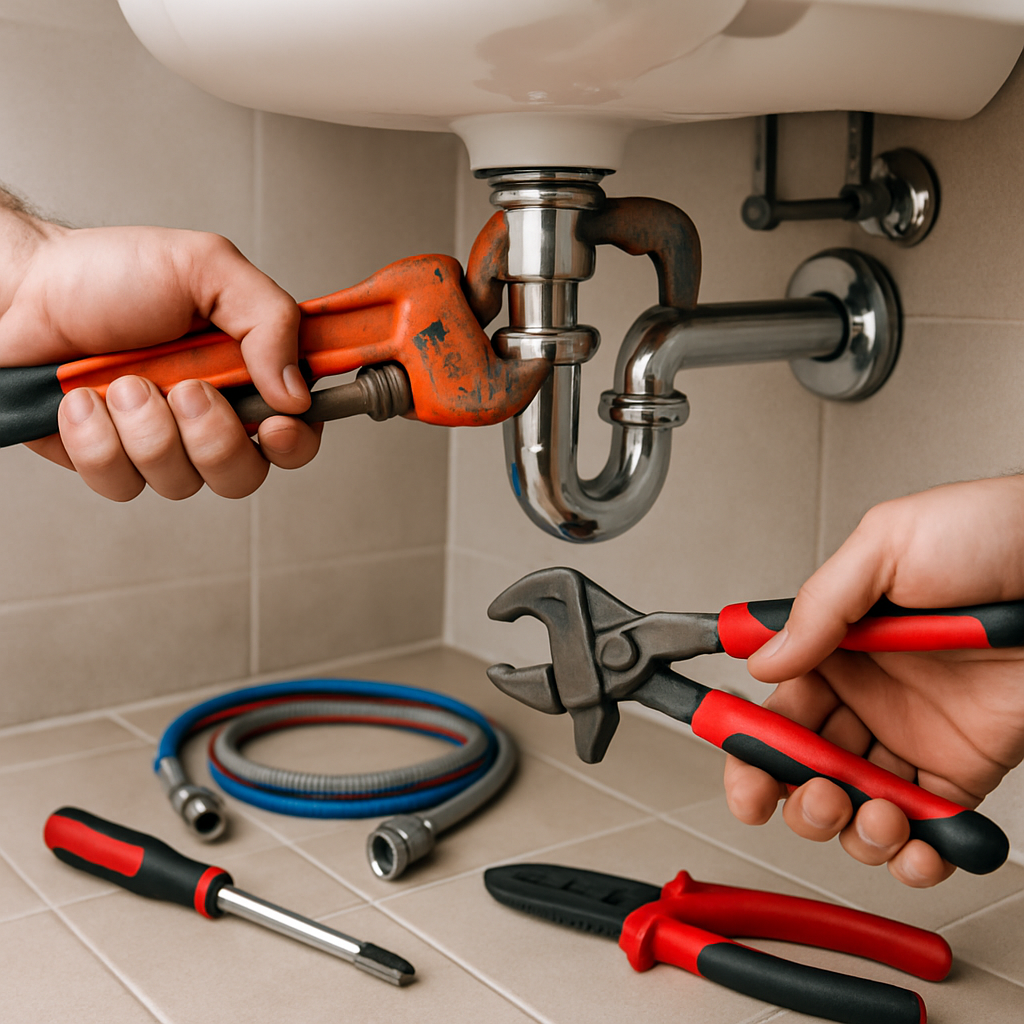 Modern plumbing tools in use