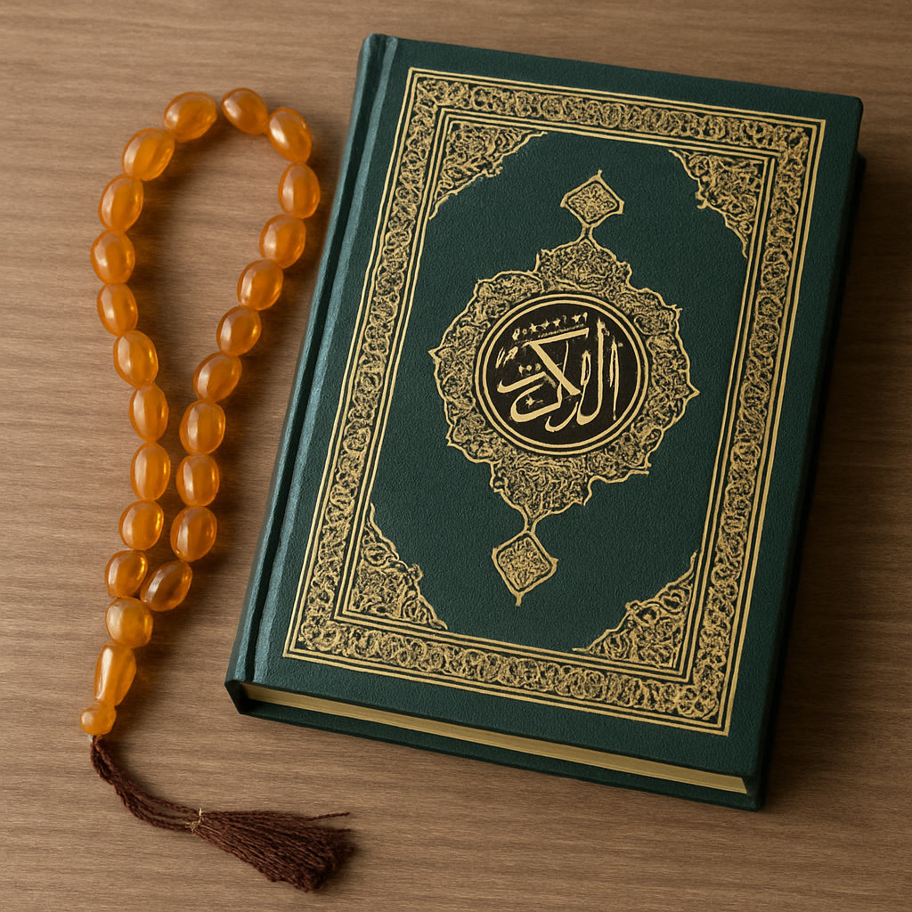 Muslim prayer beads and Quran