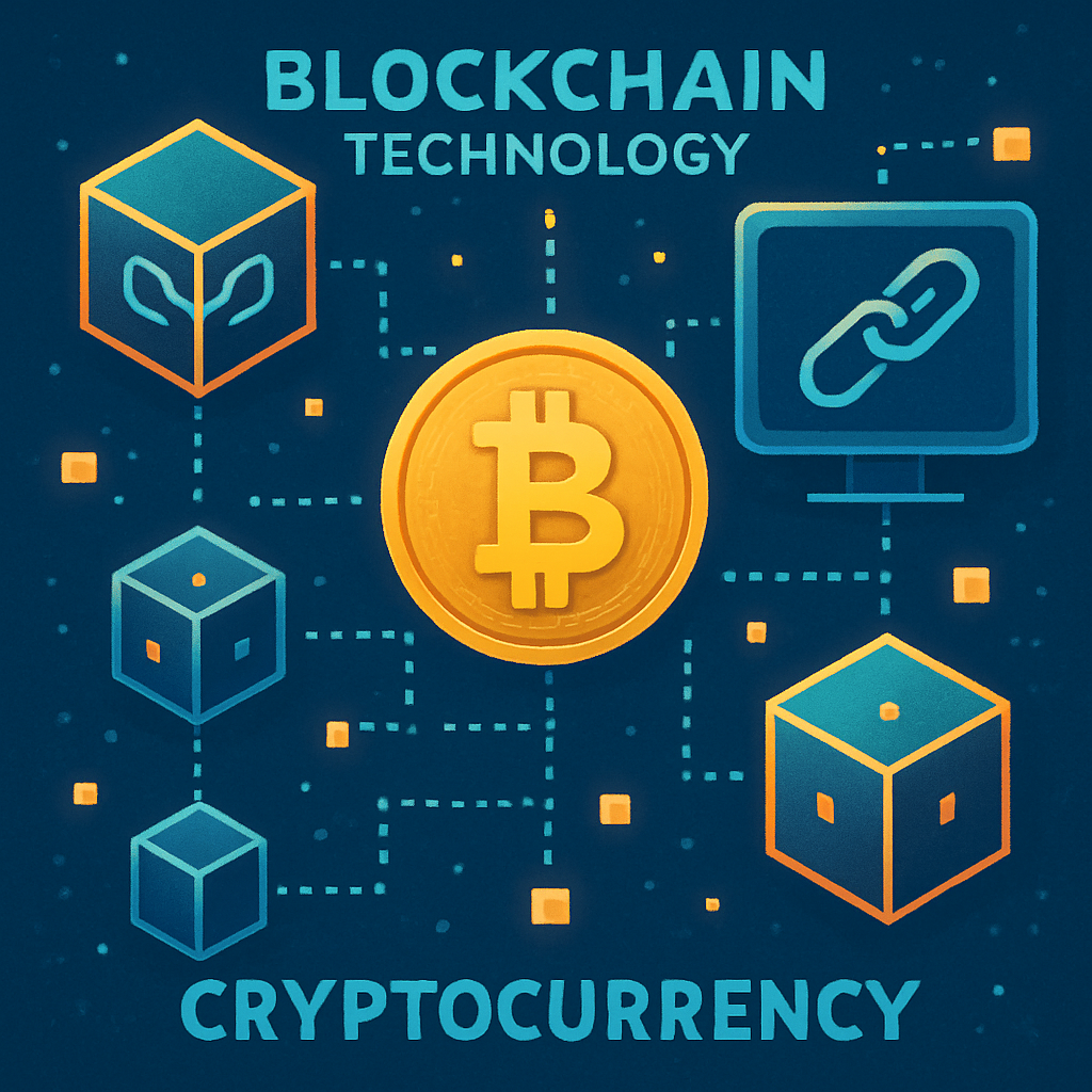 A digital representation of blockchain technology and cryptocurrency