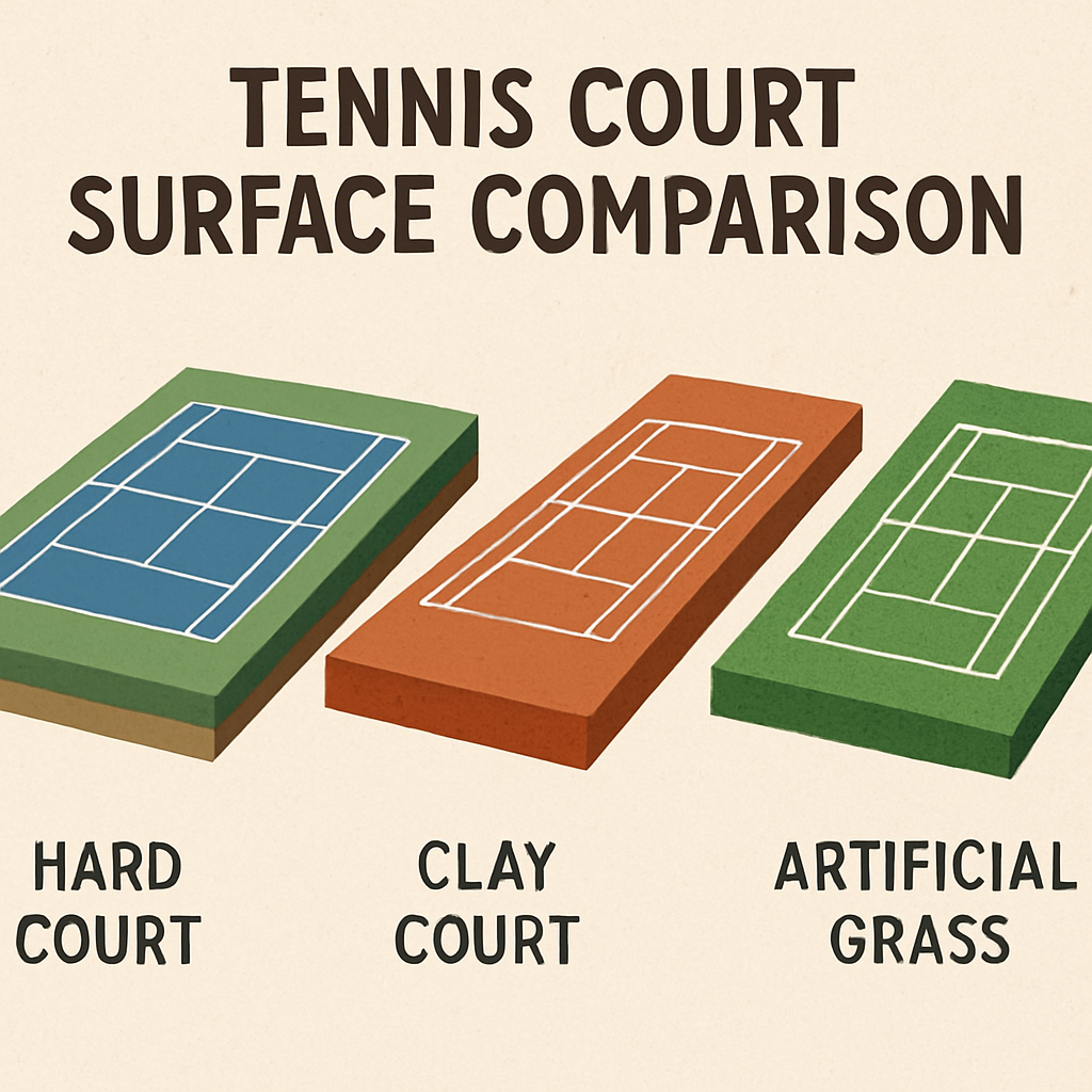 Tennis court surface comparison diagram