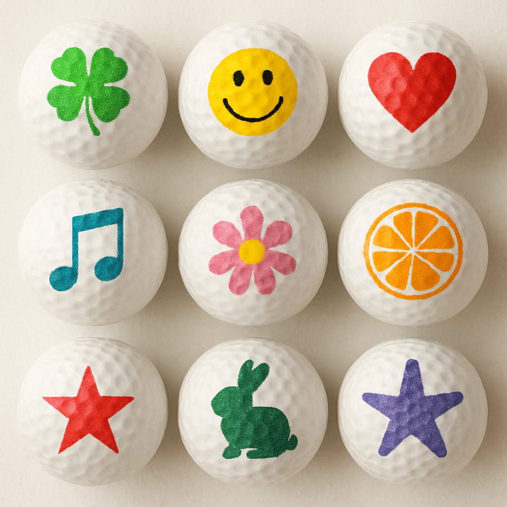 Golf balls customized with colorful stamps