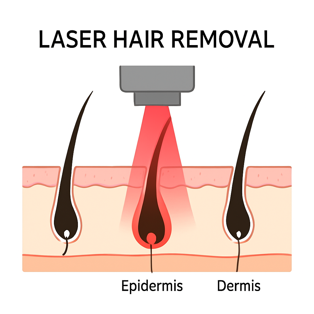 Diagram showing laser hair removal process