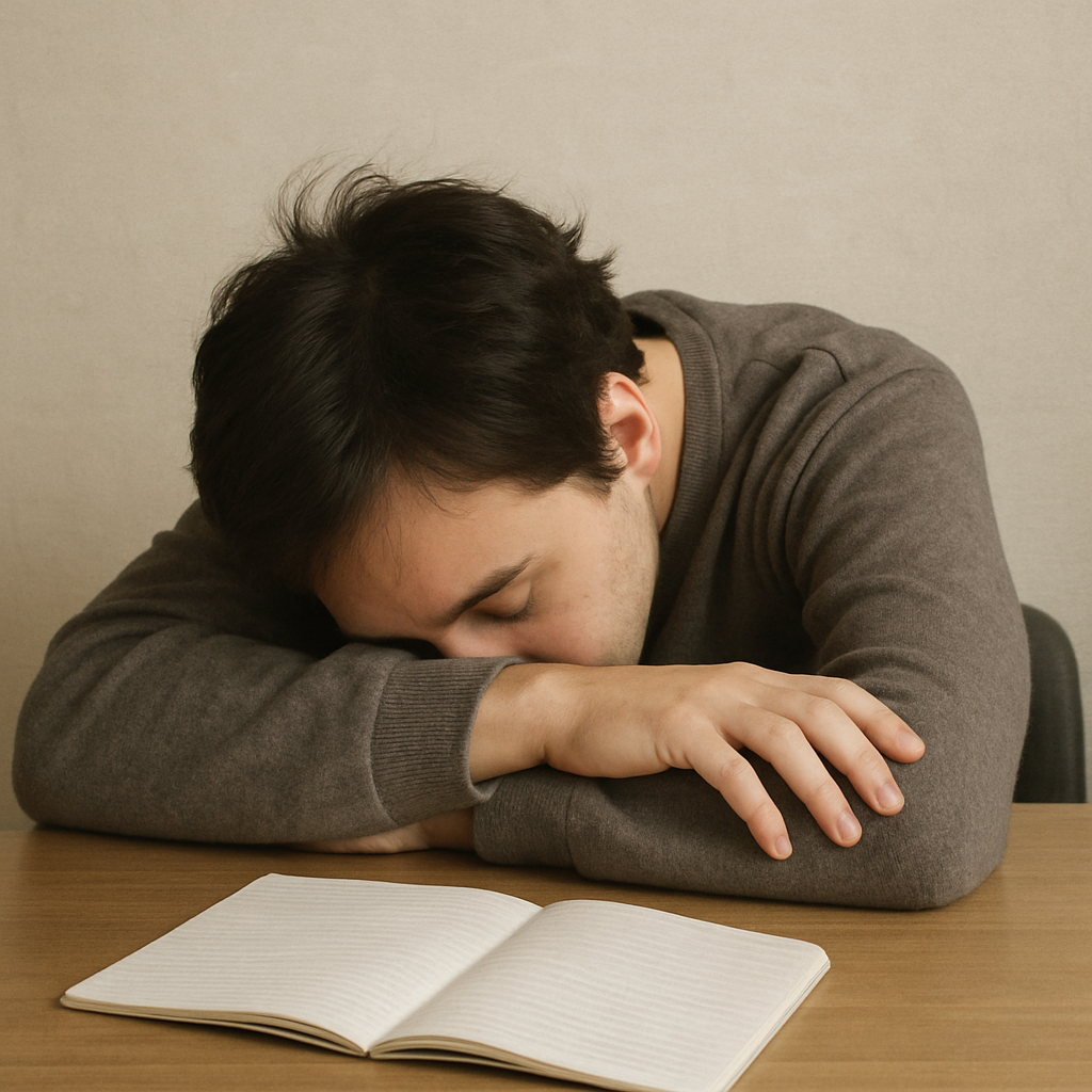 Tired person resting on a desk