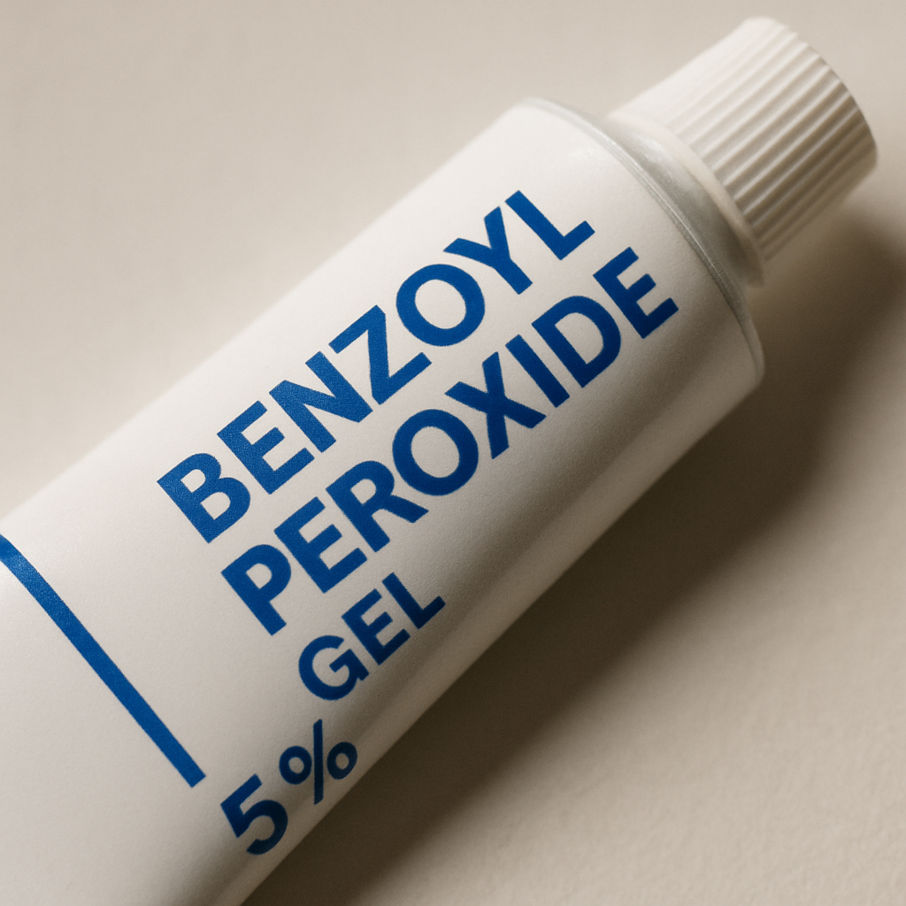 close-up of benzoyl peroxide gel tube
