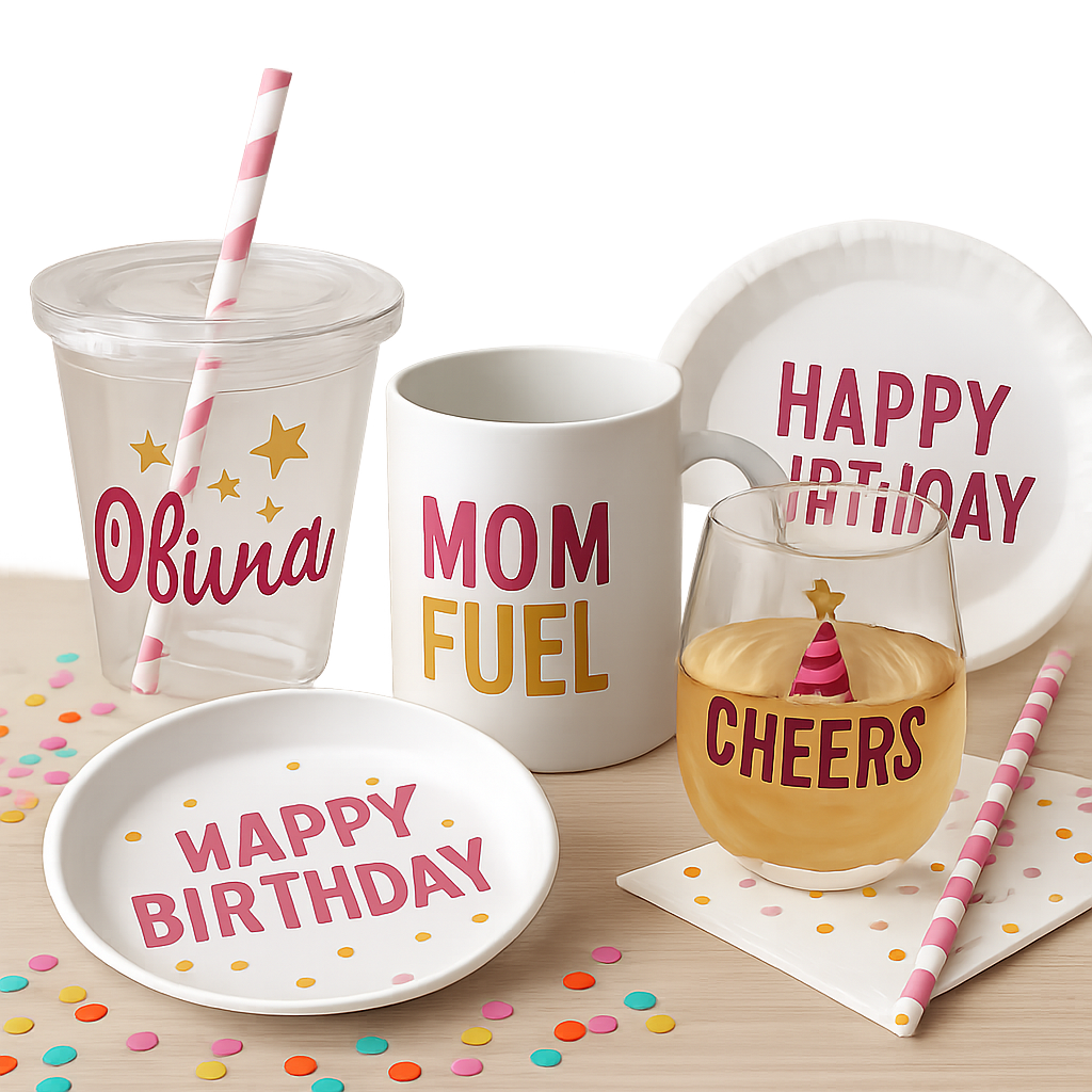 Customized drinkware and party accessories