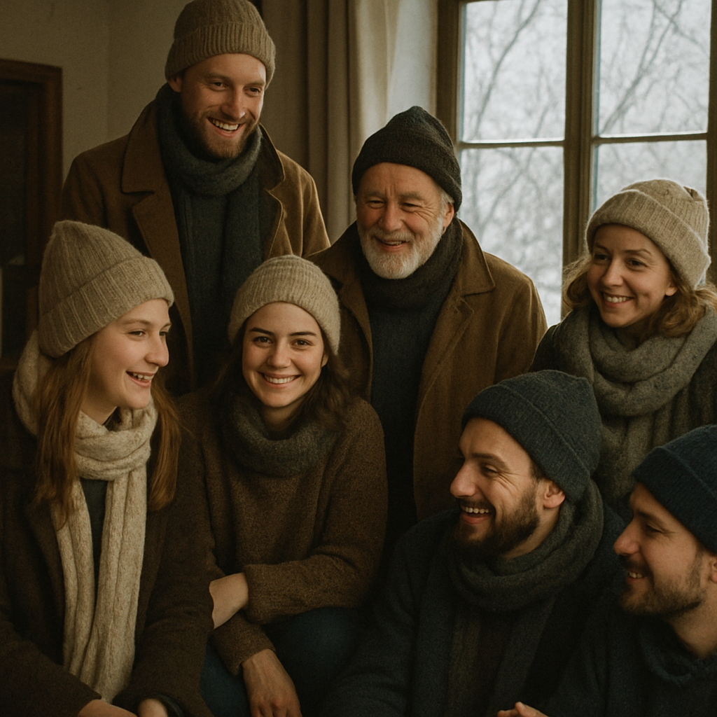 People gathered indoors during winter