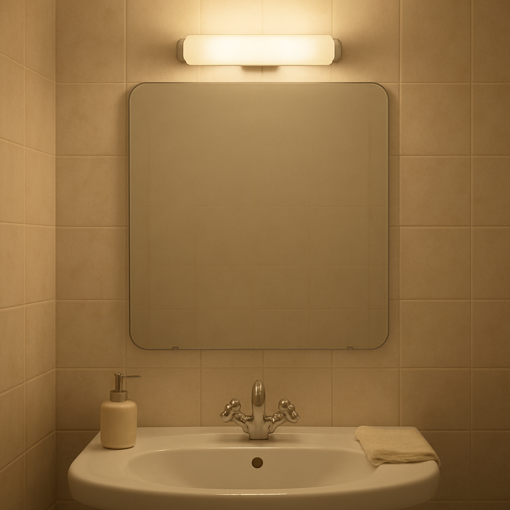 Bathroom mirror with soft lighting