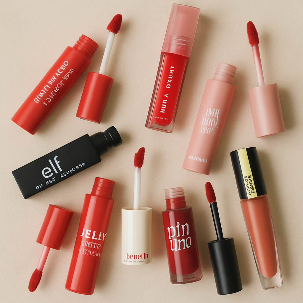 A collection of various lip stain products