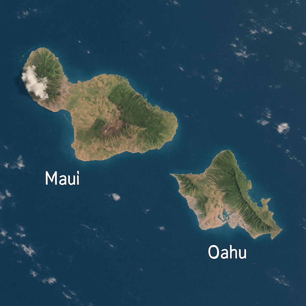 Aerial view of Maui and Oahu