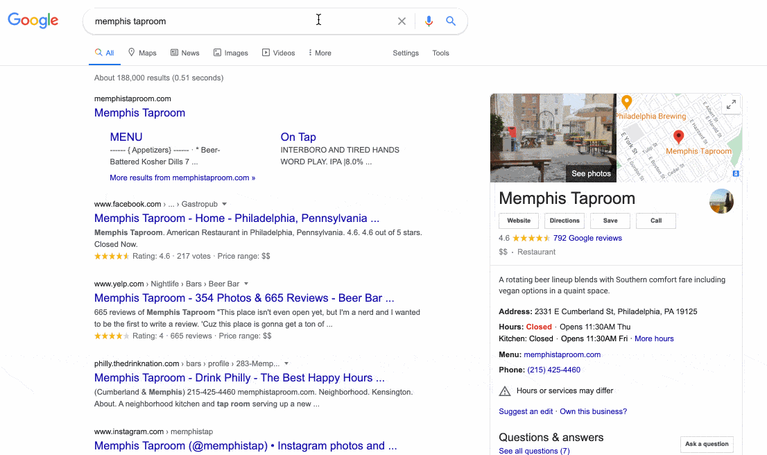 How reviews appear on Google search result via Google Business Profile to the right. 