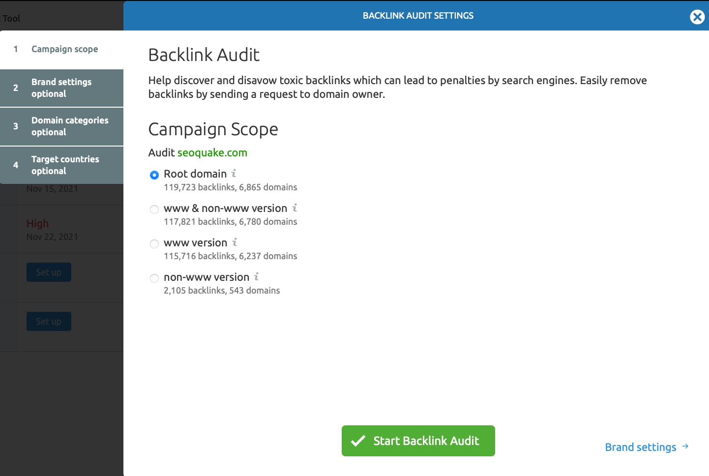 Backlink Audit configuration
