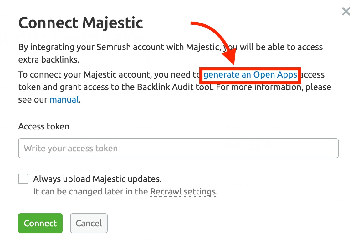 How to Connect Majestic to Semrush image 2
