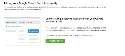 Connecting Backlink Audit to Google Accounts image 2