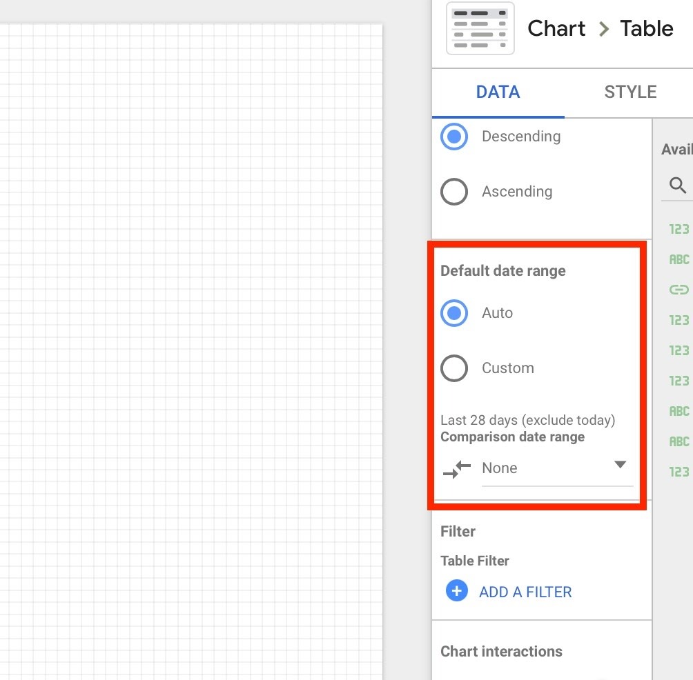 Google Data Studio date range menu
