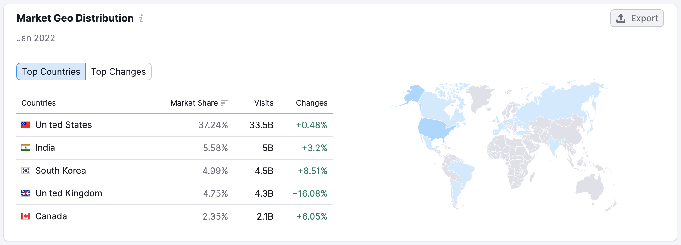 Distribuzione geografica in Market Explorer